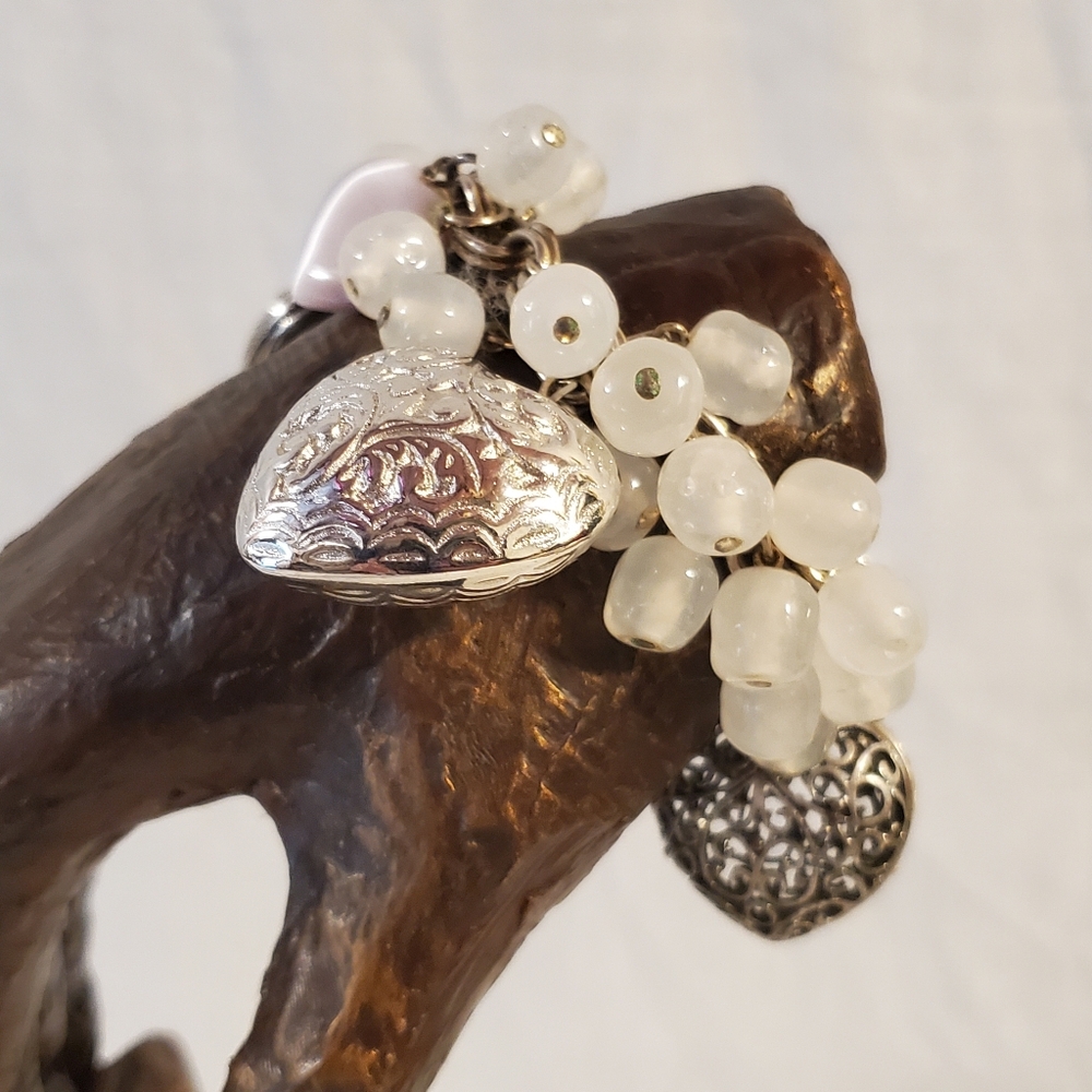 Silver Puffy Heart‎ Charm Bracelet